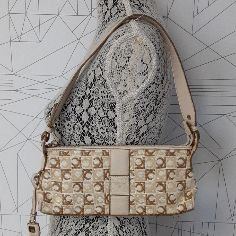 Liz Claiborne Tan and Cream Monogram Shoulder Bag